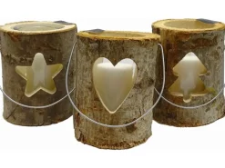 Hot Sunny Garden Windlicht Holzstamm mit Glas 3-fach sortiert 18 cm x 16 cm