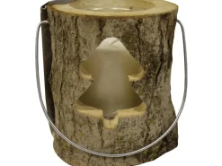 Hot Sunny Garden Windlicht Holzstamm mit Glas 3-fach sortiert 18 cm x 16 cm