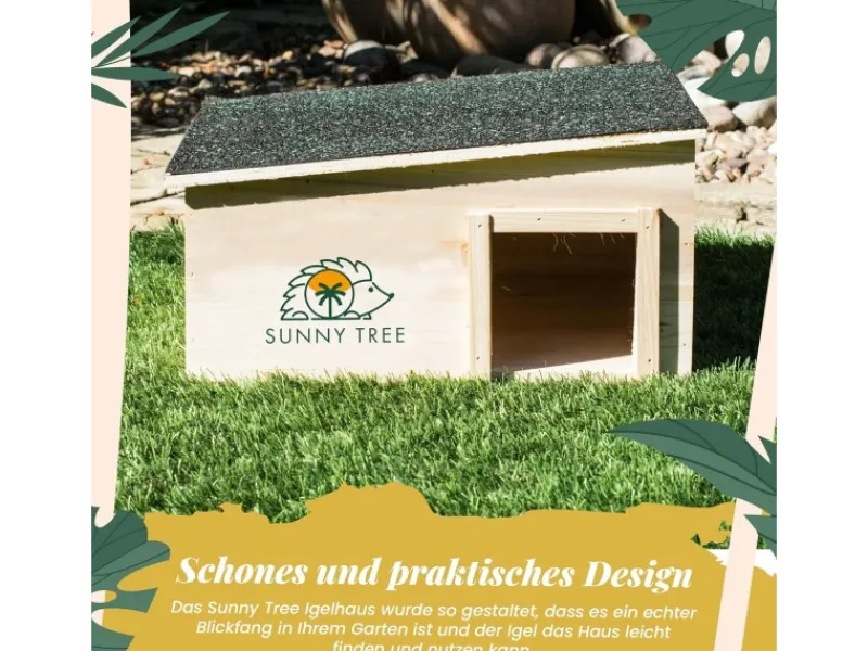 Sunny Tree Igelhaus Wasserdichtes Holz-Igelhaus mit Boden Igel-Futterhaus für Draußen Igelhaus mit Eingangstunnel