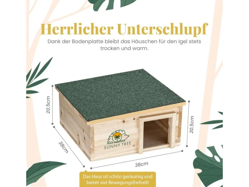 Sunny Tree Igelhaus Wasserdichtes Holz-Igelhaus mit Boden Igel-Futterhaus für Draußen Igelhaus mit Eingangstunnel