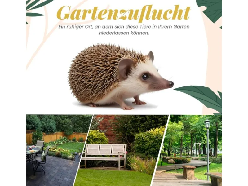 Sunny Tree Igelhaus Wasserdichtes Holz-Igelhaus mit Boden Igel-Futterhaus für Draußen Igelhaus mit Eingangstunnel