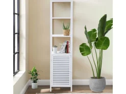 Hot SVITA Badregal L Mit Tür Hoher Badezimmerschrank Regal Freistehend Natur Weiß