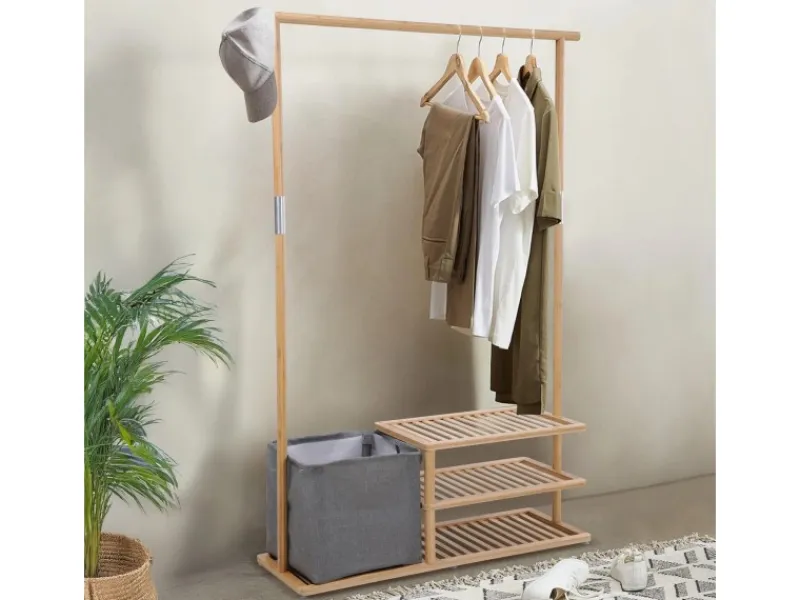 SVITA Basri Garderobe Kleiderständer Mit Schuhablage Aufbewahrungsbox Bambus