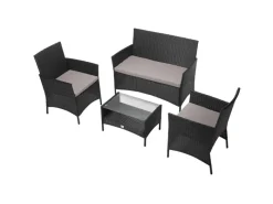 New SVITA Brooklyn Polyrattan Sitzgruppe Lounge Gartenmöbel Set Schwarz