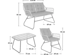SVITA Capri Balkonmöbel-Set Polyrattan Sitzgruppe Outdoor 4-tlg. Gartenlounge Hell
