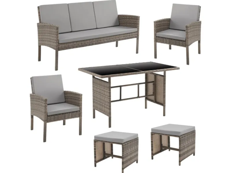Sale SVITA Denver Polyrattan Gartenmöbel Set Essgruppe Lounge Esstisch Braun