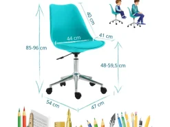 SVITA Eddy Kinderschreibtischstuhl Schreibtischstuhl Kinder Drehstuhl Höhenverstellbar Türkis