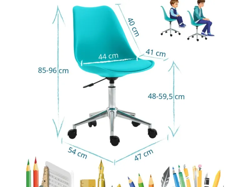 SVITA Eddy Kinderschreibtischstuhl Schreibtischstuhl Kinder Drehstuhl Höhenverstellbar Türkis