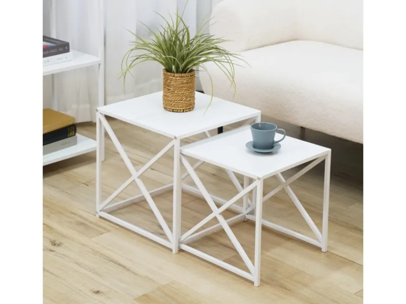 Clearance SVITA Gemo Beistelltisch 2er Set Kaffeetisch Wohnzimmertisch Metalltisch Weiß