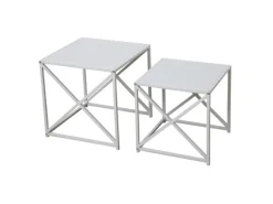Clearance SVITA Gemo Beistelltisch 2er Set Kaffeetisch Wohnzimmertisch Metalltisch Weiß