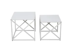 Clearance SVITA Gemo Beistelltisch 2er Set Kaffeetisch Wohnzimmertisch Metalltisch Weiß