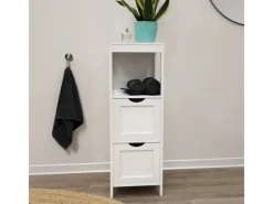 SVITA Lintu Badregal Standregal Badezimmerschrank Schubladen Holzoptik Weiß