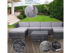 Online SVITA Lugano Polyrattan Lounge Gartenmöbel Set Gartenlounge Gartensofa Grau