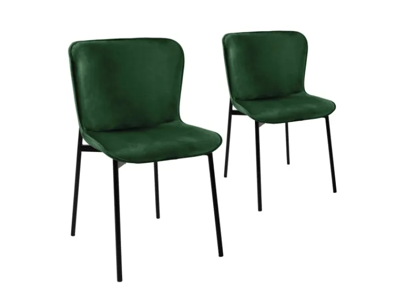 Outlet SVITA Mary 2er Set Esszimmerstuhl Polsterstuhl Ohne Armlehnen Samt Dunkelgrün/Schwarz