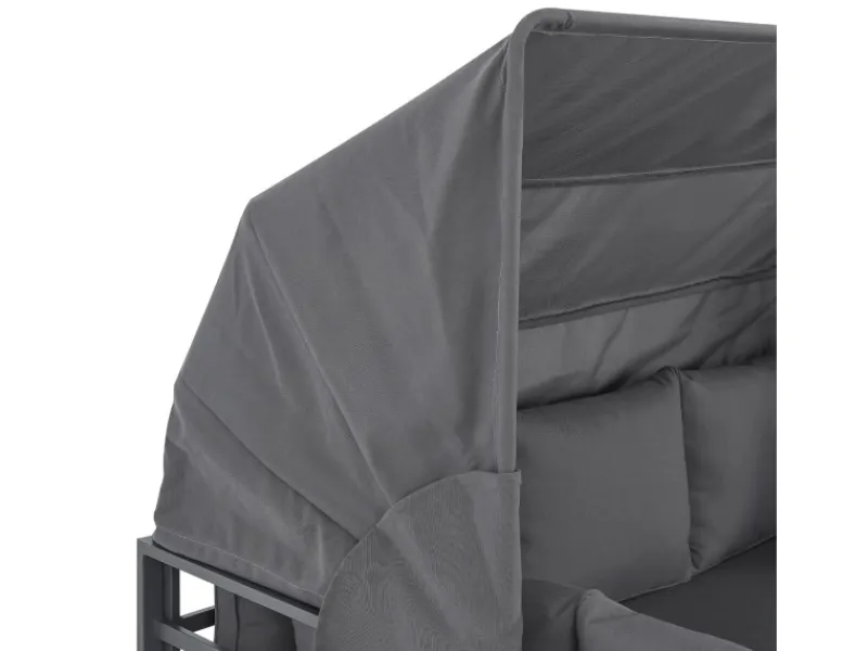 Best SVITA Maui Gartenmöbel-Lounge-Set Mit Dach Outdoor-Sofa Strandkorb-Sonneninsel Stahl Grau