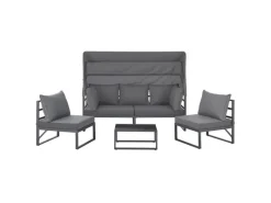 Best SVITA Maui Gartenmöbel-Lounge-Set Mit Dach Outdoor-Sofa Strandkorb-Sonneninsel Stahl Grau