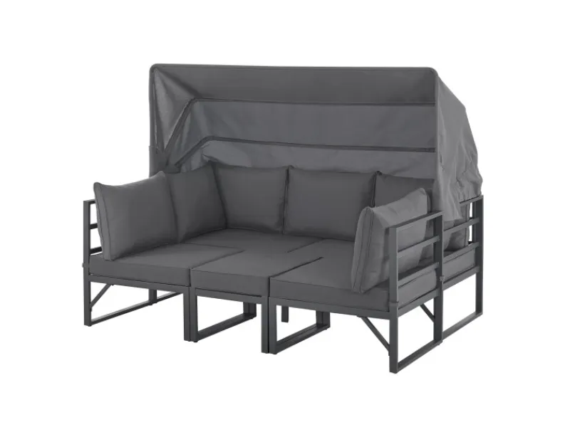Best SVITA Maui Gartenmöbel-Lounge-Set Mit Dach Outdoor-Sofa Strandkorb-Sonneninsel Stahl Grau