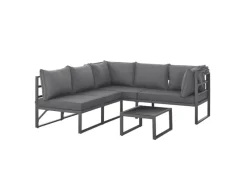 Best SVITA Maui Gartenmöbel-Lounge-Set Mit Dach Outdoor-Sofa Strandkorb-Sonneninsel Stahl Grau