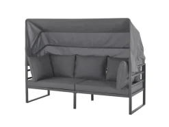 Best SVITA Maui Gartenmöbel-Lounge-Set Mit Dach Outdoor-Sofa Strandkorb-Sonneninsel Stahl Grau