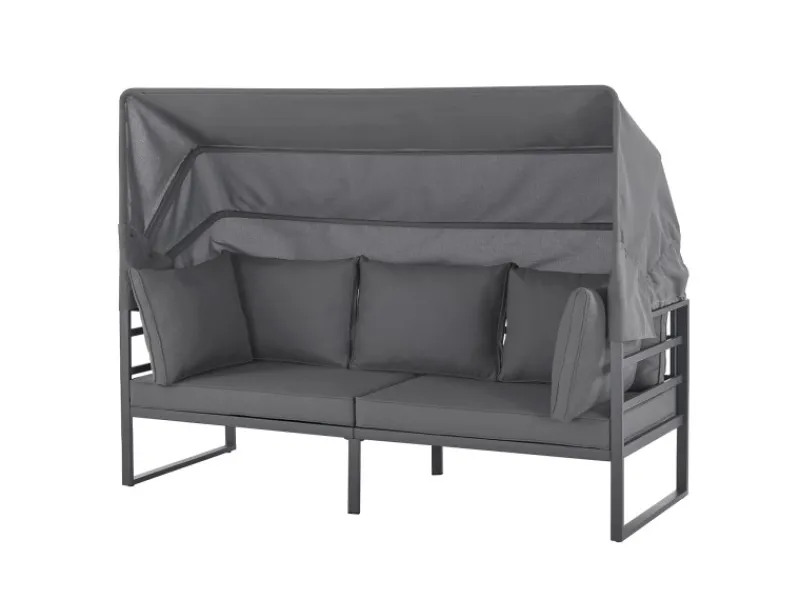 Best SVITA Maui Gartenmöbel-Lounge-Set Mit Dach Outdoor-Sofa Strandkorb-Sonneninsel Stahl Grau