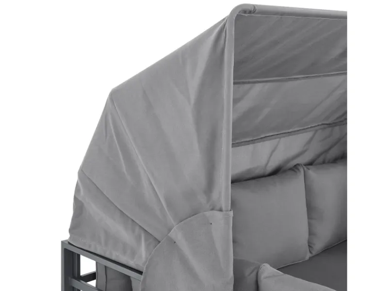 Best SVITA Maui Gartenmöbel-Lounge-Set Mit Dach Outdoor-Sofa Strandkorb-Sonneninsel Stahl Hellgrau