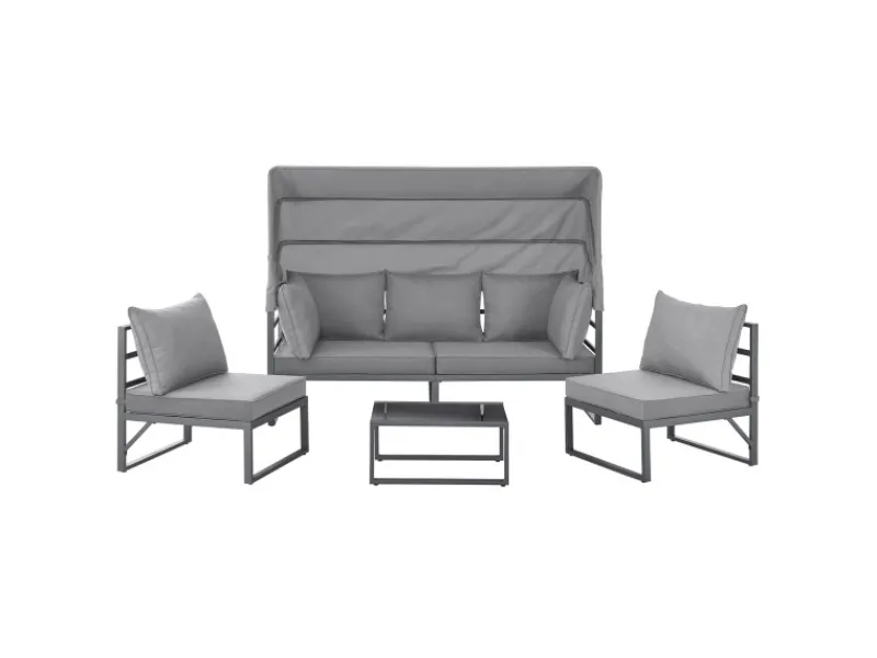Best SVITA Maui Gartenmöbel-Lounge-Set Mit Dach Outdoor-Sofa Strandkorb-Sonneninsel Stahl Hellgrau