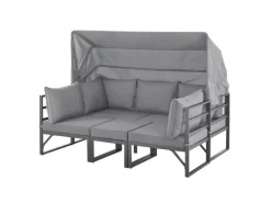 Best SVITA Maui Gartenmöbel-Lounge-Set Mit Dach Outdoor-Sofa Strandkorb-Sonneninsel Stahl Hellgrau