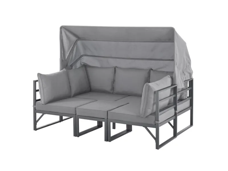 Best SVITA Maui Gartenmöbel-Lounge-Set Mit Dach Outdoor-Sofa Strandkorb-Sonneninsel Stahl Hellgrau