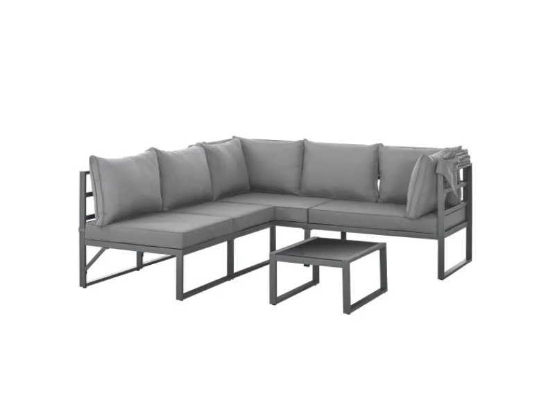 Best SVITA Maui Gartenmöbel-Lounge-Set Mit Dach Outdoor-Sofa Strandkorb-Sonneninsel Stahl Hellgrau