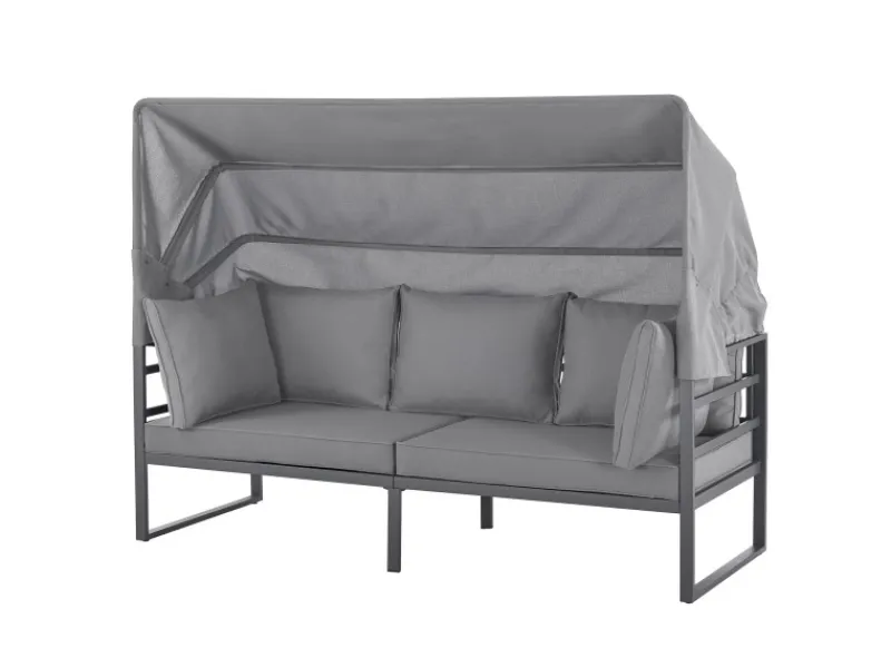 Best SVITA Maui Gartenmöbel-Lounge-Set Mit Dach Outdoor-Sofa Strandkorb-Sonneninsel Stahl Hellgrau