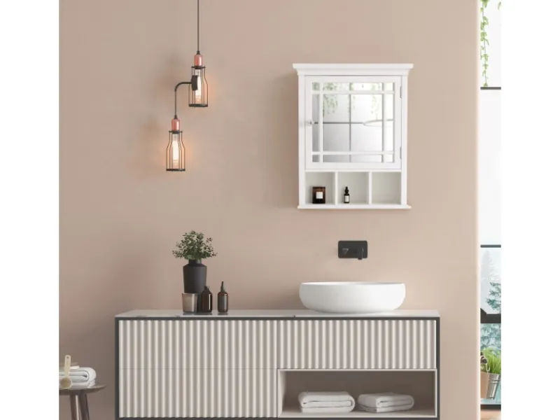 Discount Teamson Home Badezimmer Neal Holz Medizinschrank mit Spiegel Tür Weiß