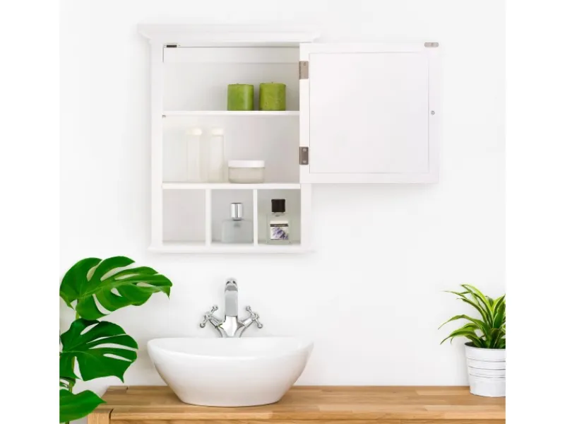 Discount Teamson Home Badezimmer Neal Holz Medizinschrank mit Spiegel Tür Weiß