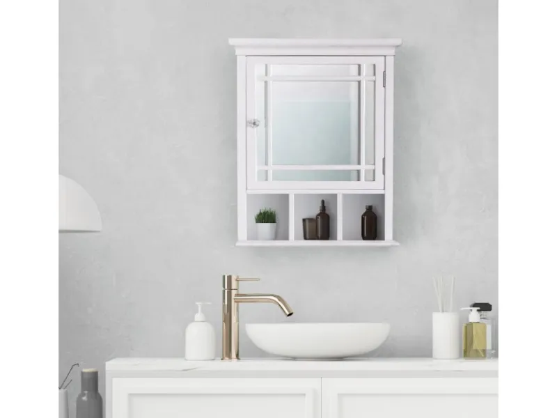 Discount Teamson Home Badezimmer Neal Holz Medizinschrank mit Spiegel Tür Weiß