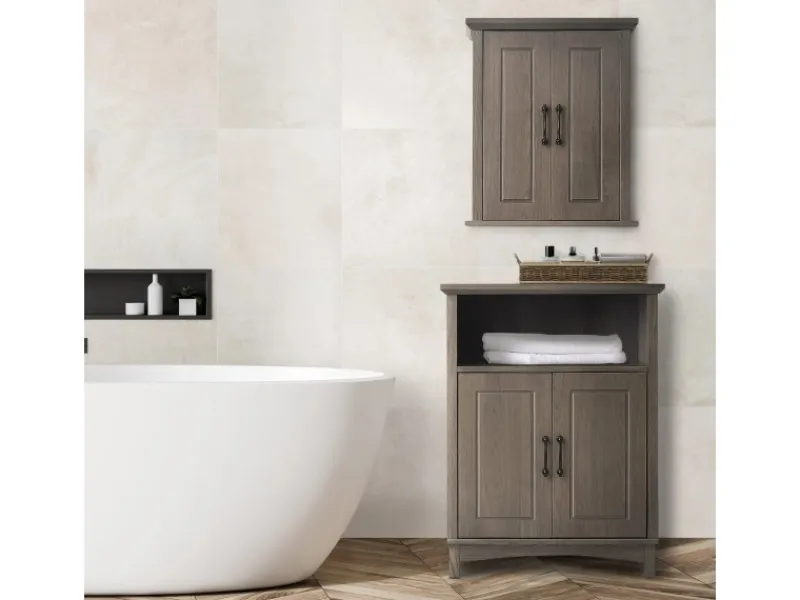 Sale Teamson Home Badezimmer Wand Medizinschrank aus Holz Doppeltüren Salzeiche