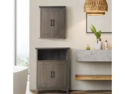 Sale Teamson Home Badezimmer Wand Medizinschrank aus Holz Doppeltüren Salzeiche