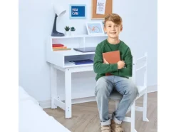 Teamson Kids Kinder Holzschreiber Stühle Set mit Aufbewahrung auf dem Tisch Weiß