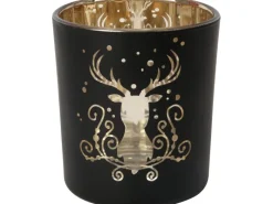 Best Teelicht-Glas Hirsch Ø 7 cm x 8 cm 4-fach sortiert Schwarz