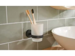 Clearance Tesa Moon Black Zahnputzbec. Halter Schwarz Matt Satiniertes Glas + Klebelösung