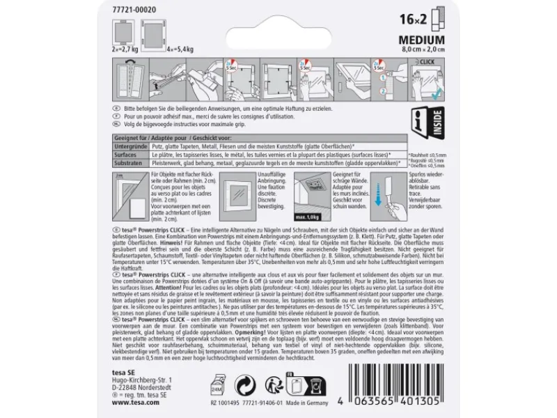 Outlet Tesa Powerstrips Click-Medium 16 Stück
