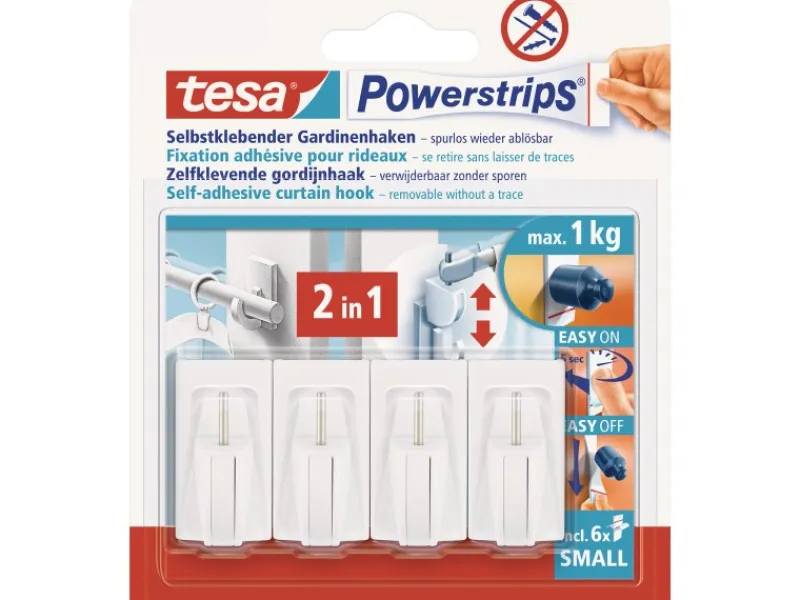 Tesa Powerstrips Vario-Gardinenhaken Weiß