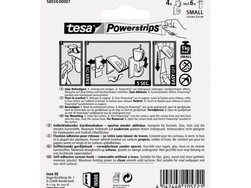 Tesa Powerstrips Vario-Gardinenhaken Weiß