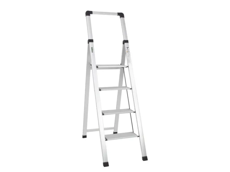 TRUTZHOLM Alu Trittleiter 4 Stufig Klappbar mit Handlauf 150kg Silber