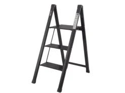 TRUTZHOLM Alu Trittleiter 3 Stufig Klappbar 150kg Anti Rutsch Trittflächen TÜV GS Schwarz