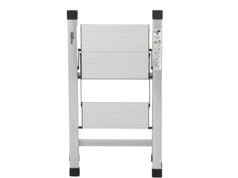 TRUTZHOLM Trittleiter 2 Stufig Klappbar bis 150 kg Alu Anti Rutsch Trittflächen TÜV GS Silber