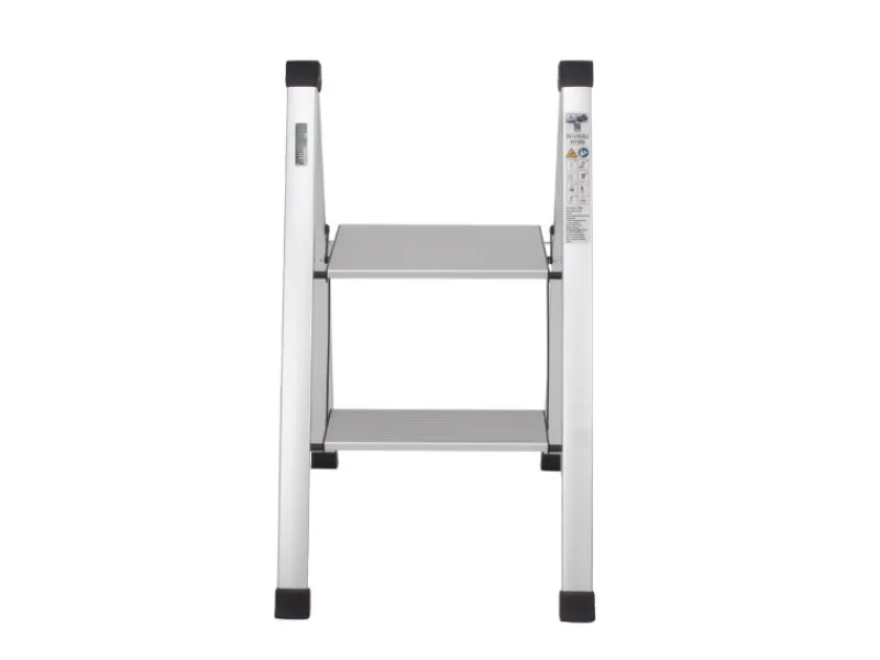 TRUTZHOLM Trittleiter 2 Stufig Klappbar bis 150 kg Alu Anti Rutsch Trittflächen TÜV GS Silber