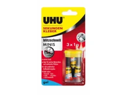 UHU Sekundenkleber 3 x 1 g minis gel in praktischer Box