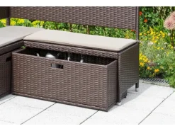 Merxx Unterschiebbox Polyrattan 49 x 95 x 40 cm Braun für Garten-Eckbank 3-Sitzer