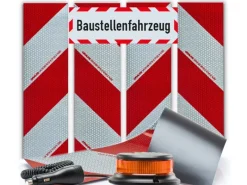 UvV Set Kfz Warnmarkierung 4 x Klebefolie & Baustellenfahrzeug & LED Blitzer