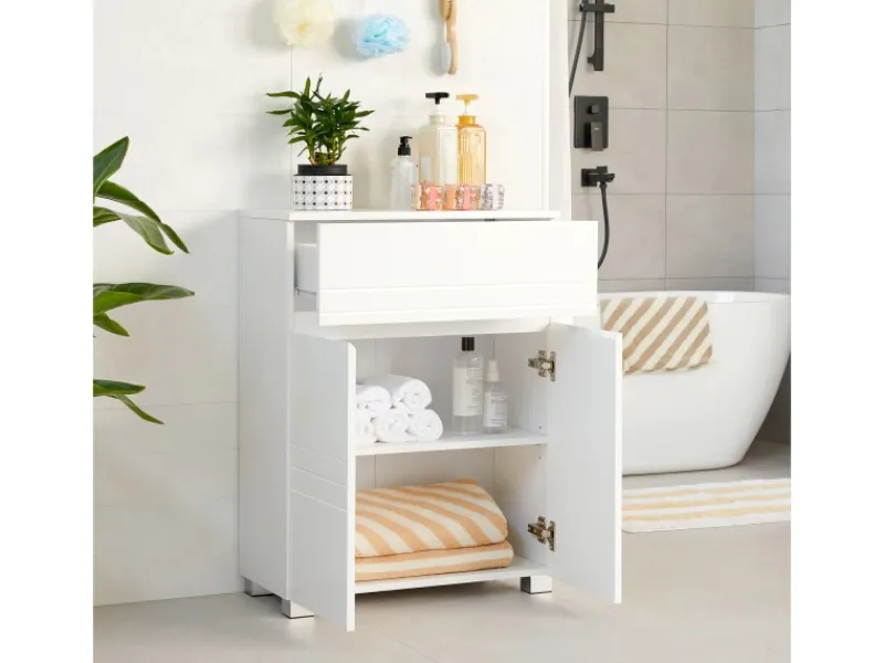 Vasagle Badezimmerschrank mit Schublade und Regal 30 cm x 60 cm x 80 cm Weiß
