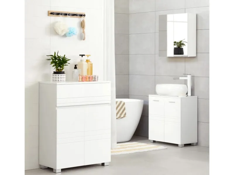 Vasagle Badezimmerschrank mit Schublade und Regal 30 cm x 60 cm x 80 cm Weiß